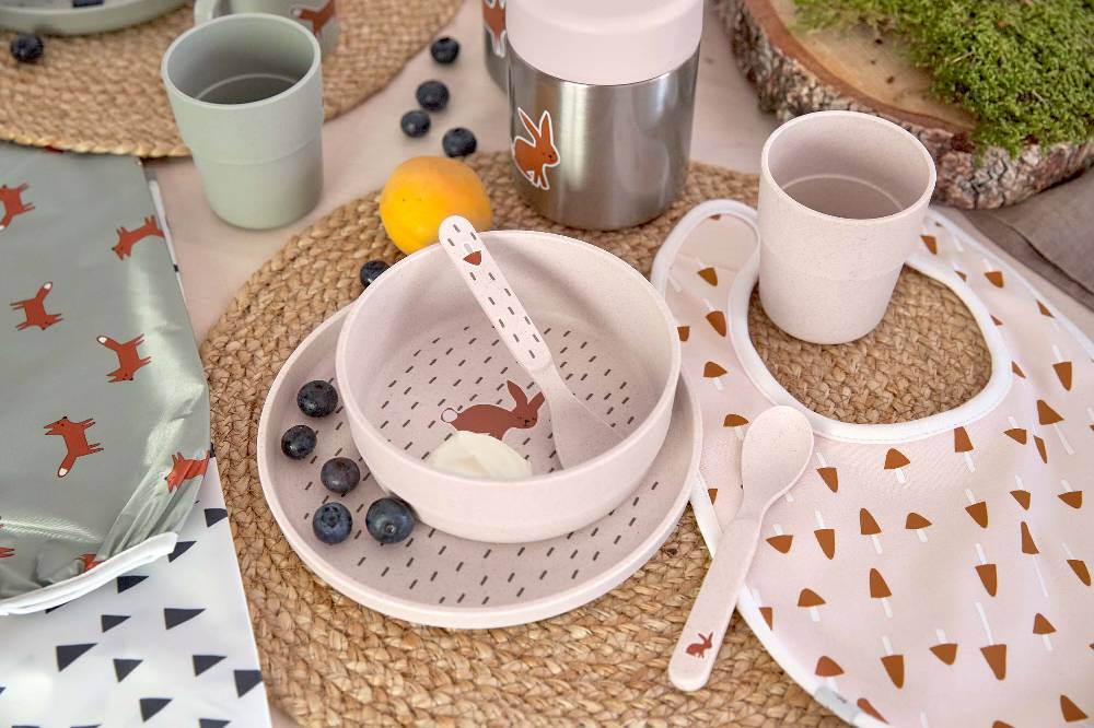 Lässig Kindergeschirr Set (Teller - Schüssel - Becher - Löffel), Little Forest Hase Super Rabatt