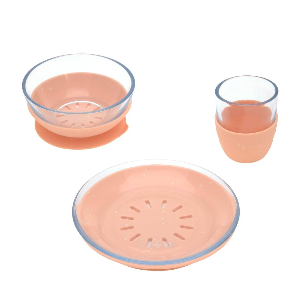 Lässig Kindergeschirr Set Glas (Becher Schüssel Teller), Orange
