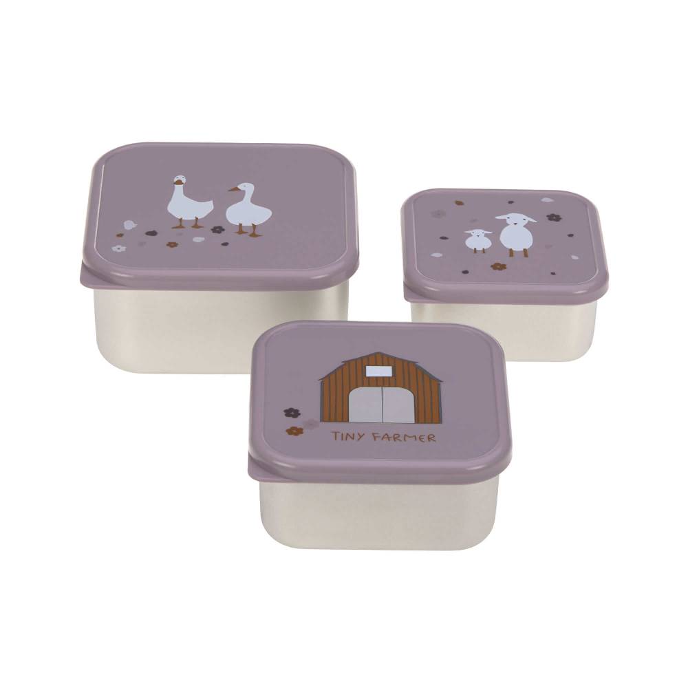 Lässig Snackbox Kinder (3er Set) - Edelstahl Brotdose, Tiny Farmer Lila