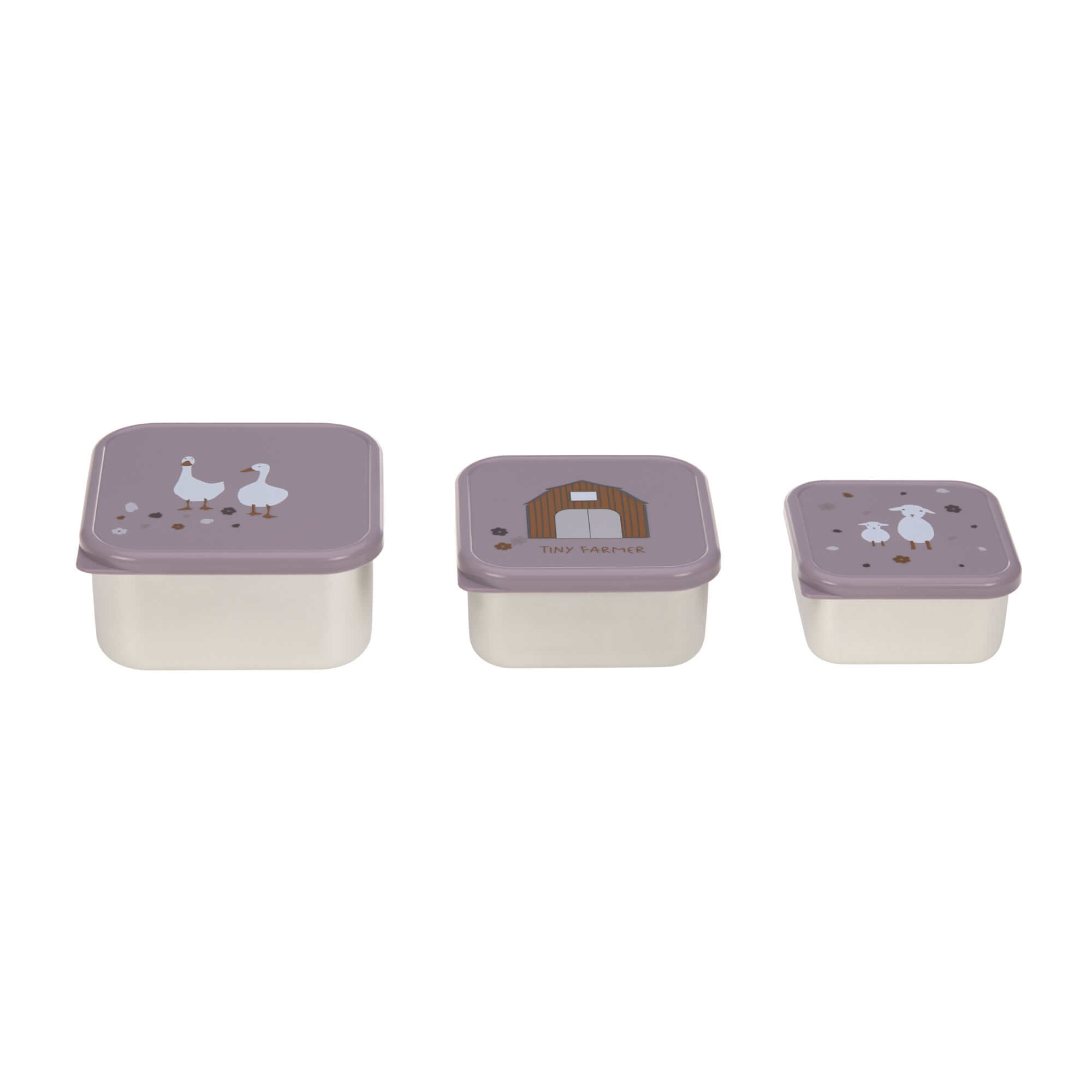 Lässig Snackbox Kinder (3er Set) - Edelstahl Brotdose, Tiny Farmer Lila Rabatte dieses Monats