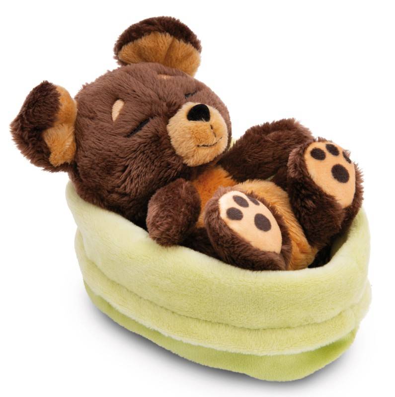 NICI Kuscheltier Sleeping Pets brauner Hund 12cm im grünen Körbchen NICI GREEN Letzter Tag