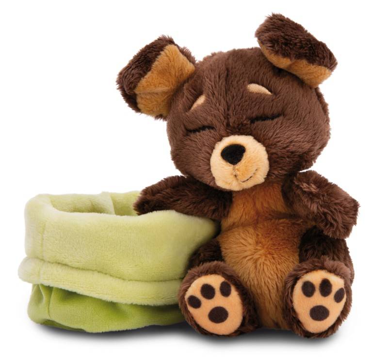 NICI Kuscheltier Sleeping Pets brauner Hund 12cm im grünen Körbchen NICI GREEN Letzter Tag