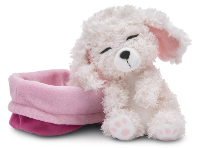 NICI Kuscheltier Sleeping Pets weißer Pudel 12cm im Körbchen NICI GREEN Zeitbegrenzte Promotion