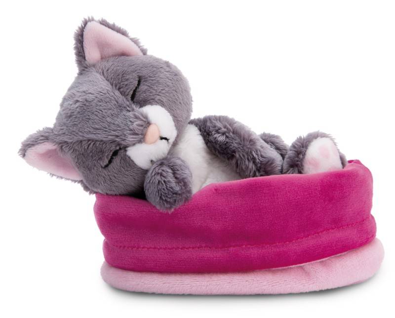 NICI Kuscheltier Sleeping Pets graue Katze 12cm im rosa Körbchen NICI GREEN Meist gekauft