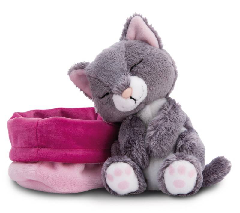 NICI Kuscheltier Sleeping Pets graue Katze 12cm im rosa Körbchen NICI GREEN Meist gekauft