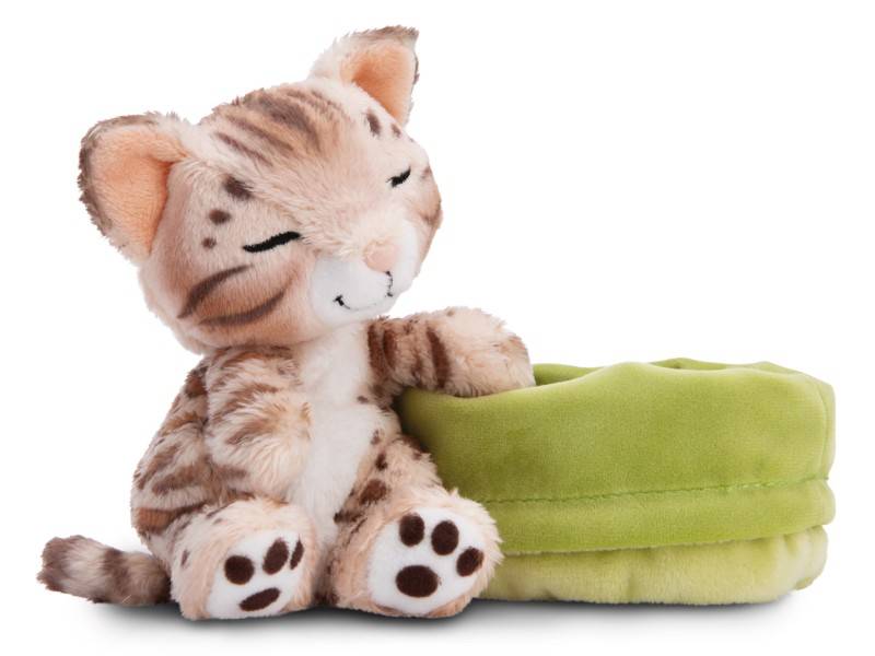 NICI Kuscheltier Sleeping Pets Bengal Katze 12cm im hellgrünen Körbchen NICI GREEN Blitzverkäufe