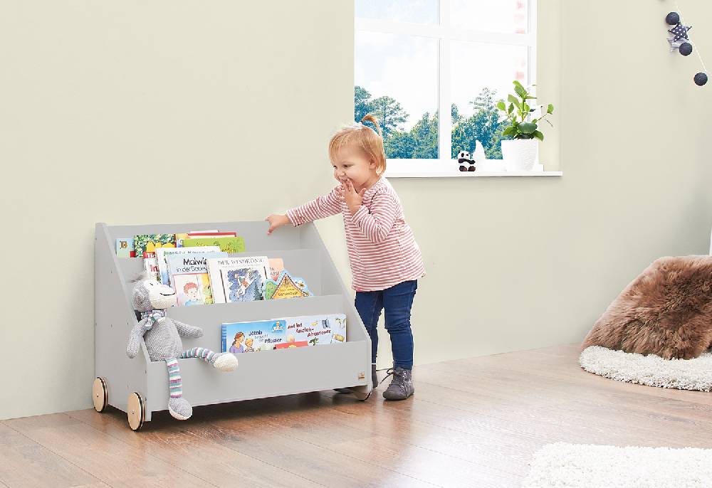 Pinolino Kinderbücherregal mit Rollen 'Lasse', grau Vierteljährliche Förderung