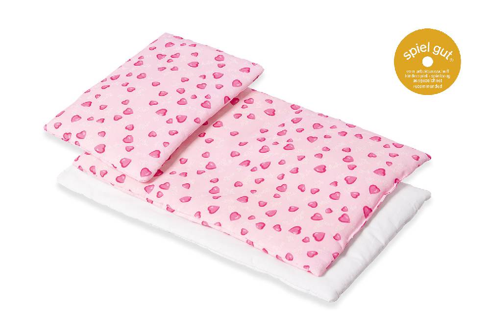 Pinolino Puppenbettzeug für Puppenbetten 'Herzchen', rosa, 3-tlg Sonderangebot der Fabrik