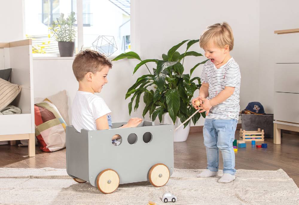 Pinolino Spielzeugkiste mit Rollen 'Jim', grau 50% Rabatt mit kostenlosem Versand