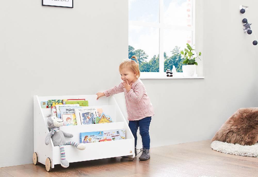 Pinolino Kinderbücherregal mit Rollen 'Lasse', weiß - 2. Wahl Fabrik Onlineshop