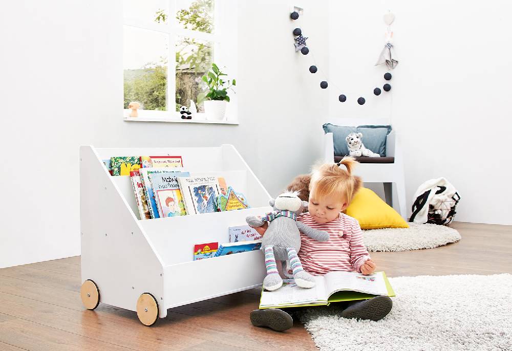 Pinolino Kinderbücherregal mit Rollen 'Lasse', weiß - 2. Wahl Fabrik Onlineshop