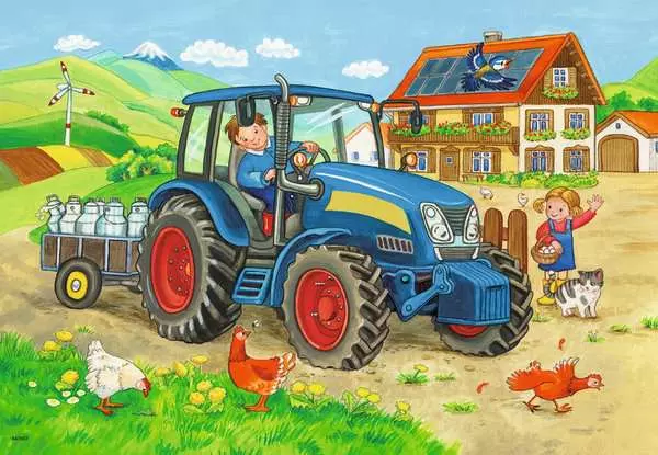 Ravensberger Matratzen Kinderpuzzle ab 3 Jahren - Baustelle und Bauernhof - 12 Teile Letzter Tag