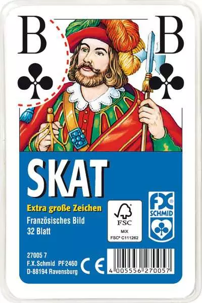 Ravensberger Matratzen Klassisches Skatspiel, Französisches Bild mit großen Eckzeichen, 32 Karten in Klarsicht-Box - Kartenspiel ab 8 Jahren Ravensberger Matratzen Klassisches Skatspiel, Französisches Bild mit großen Eckzeichen, 32 Karten in Klarsicht-Box - Kartenspiel ab 8 Jahren