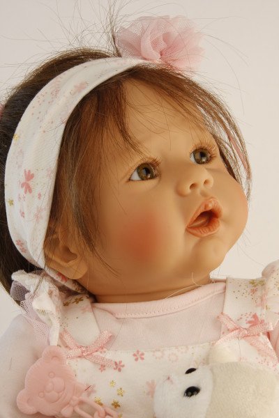 Schildkröt Manufaktur Baby Pina 52 cm von Karola Wegerich , braune Haare, Kleidung rose/weiss Speichern exportieren