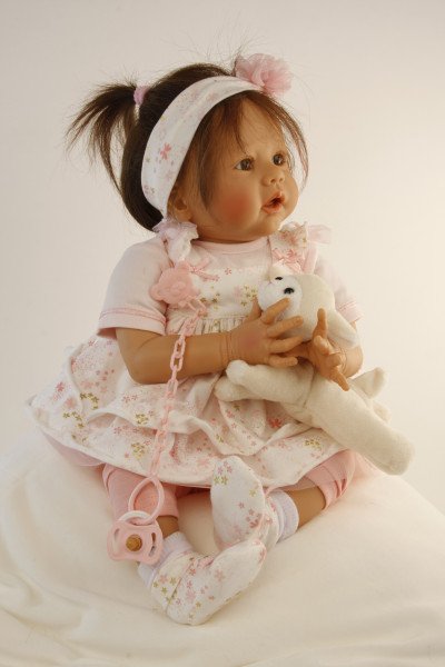 Schildkröt Manufaktur Baby Pina 52 cm von Karola Wegerich , braune Haare, Kleidung rose/weiss Speichern exportieren