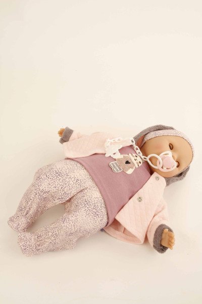 Schildkröt Manufaktur Baby Amy 45 cm mit Schnuller, Malhaar, braune Schlafaugen, Kleidung winterlich Im Verkauf