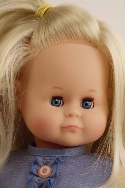 Schildkröt Manufaktur Puppe Schlummerle 37 cm blonde Haare, blaue Schlafaugen, Blumenkleidung rose/bleu Letzter Tag