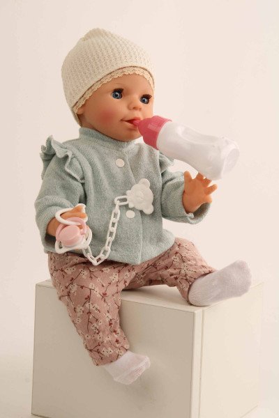 Schildkröt Manufaktur Trink + Näßbaby "Lina" 40 cm mit Malhaar und blauen Schlafaugen, Kleidung rose/mint Bis zu 65% Rabatt