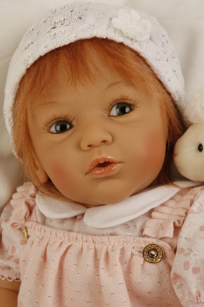 Schildkröt Manufaktur Puppe Rosalie 50 cm von Gudrun Legler, rote Haare, Kleidung rose/weiss 50% Rabatt mit kostenlosem Versand