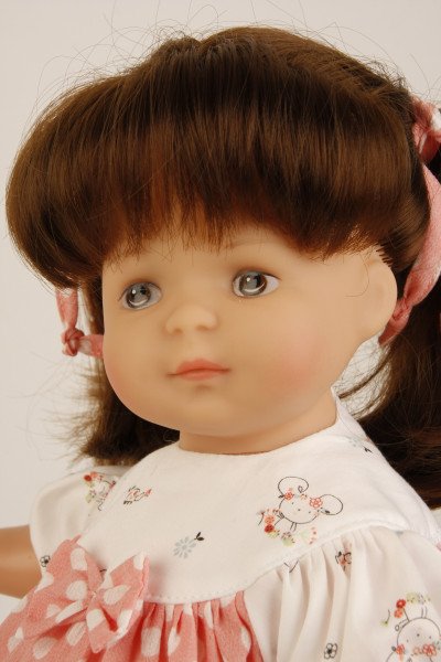 Schildkröt Manufaktur Puppe Strampelchen 37 braune Haare, braune Malaugen, Sommerkleidung weiss/rose Rabatt
