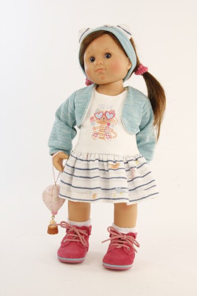 Schildkröt Manufaktur Puppe Müller-Wichtel Pia 30 cm braune Haare, Kleidung weiss/türkis mit Ballon Saisonale Angebote