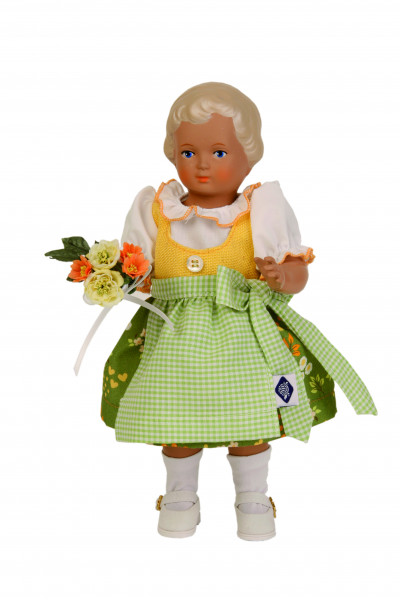 Schildkröt Manufaktur Kleid für Stehpuppe 25+34+41 cm, Dirndl grün/gelb/weiss Kauf eins, bekomm eins gratis