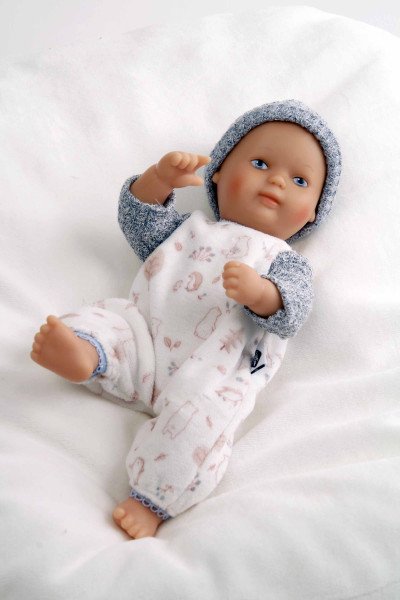 Schildkröt Manufaktur Kleidung zu Puppe Mein 1. Baby 28 cm Overall blau/weiss Nur noch ein Tag übrig