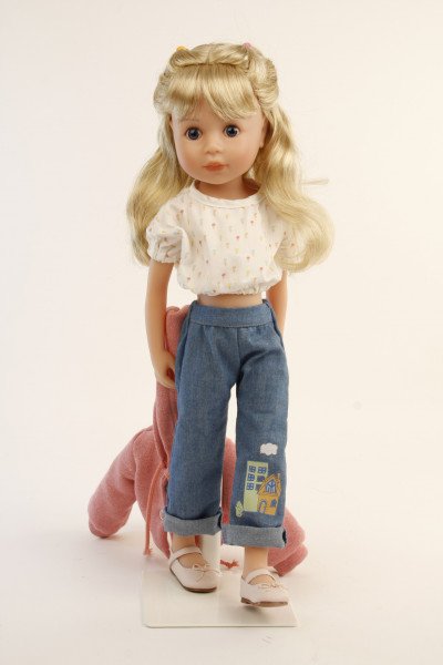 Schildkröt Manufaktur Stehpuppe Yella 46 cm blonde Haare, Kleidung rose/weiss/blau Begrenztes Angebot
