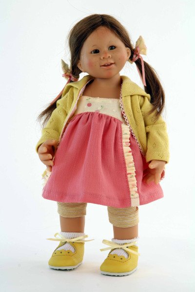 Schildkröt Manufaktur Puppe Müller-Wichtel Rosi 30 cm braune Haare, Sommerkleid pink/gelb Neueste Mode