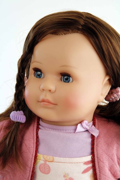 Schildkröt Manufaktur Puppe Hanni 45 cm braune Haare, blaue Schlafaugen, Kleidung Rose/lila Letzter Tag