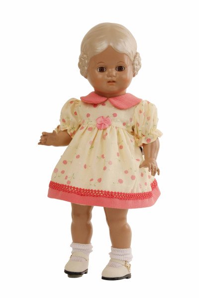 Schildkröt Manufaktur Kleid für Stehpuppe 25 bis 49 cm, gelb/rose mit Kirschen Riesige Rabatte