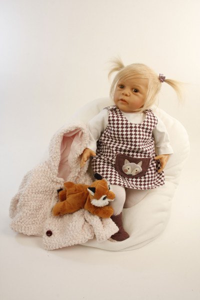 Schildkröt Manufaktur Puppe Leni 50 cm von Gudrun Legler blonde Haare, Kleidung rose/weiss/bran zollfrei