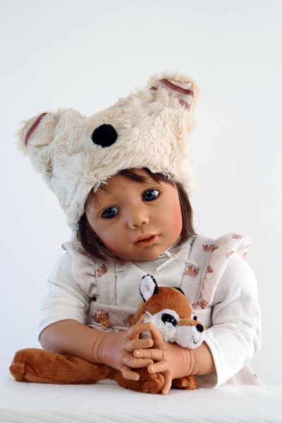 Schildkröt Manufaktur Baby Jolina 50 cm von Karola Wegerich braune Haare, Kleidung rose/weiss im Angebot