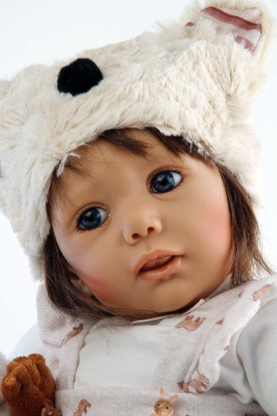 Schildkröt Manufaktur Baby Jolina 50 cm von Karola Wegerich braune Haare, Kleidung rose/weiss im Angebot