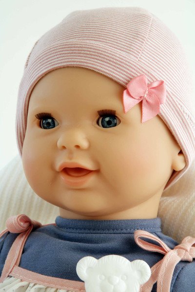 Schildkröt Manufaktur Schnullerbaby Lenchen 37 cm, Malhaar, blaue Schlafaugen, Kleidung blau/weiss/rose Lagerräumung