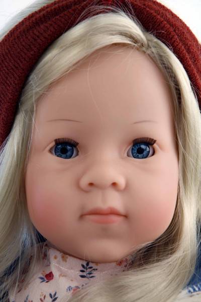 Schildkröt Manufaktur Puppe Elli 52 cm blonde Haare, blaue Schlafaugen, Kleidung winterlich blau/rose Neuheiten
