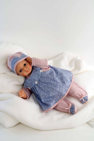Schildkröt Manufaktur Puppe Schlenkerle 37 cm mit Malhaar und blauen Malaugen, Kleidung rose/blau Sonderangebot der Fabrik