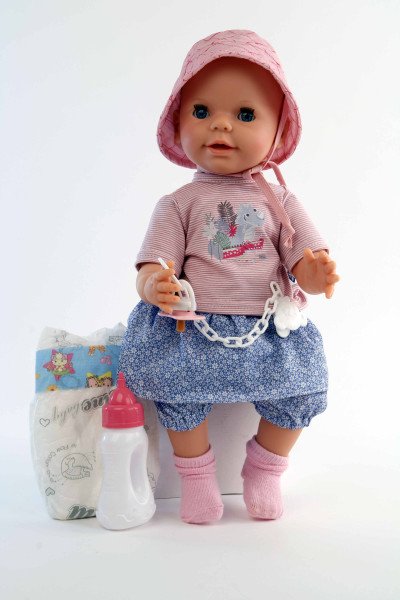 Schildkröt Manufaktur Trink + Näßbaby "Lina" 40 cm mit Malhaar und blauen Schlafaugen, Kleidung rose/bleu Fabrik Onlineshop