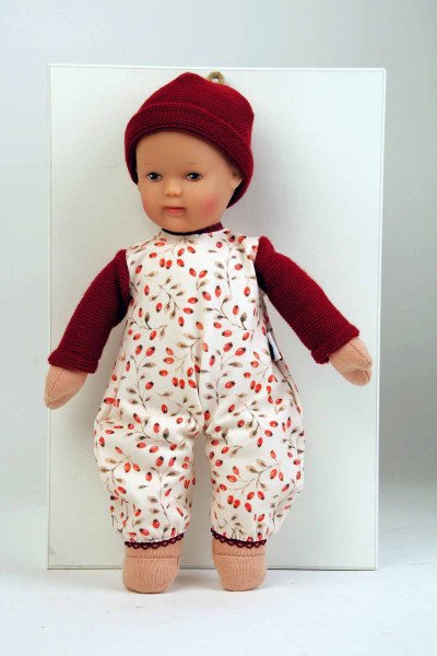 Schildkröt Manufaktur Puppe Schmuserle 30 cm Malhaar, braune Malaugen, Kleidung rot/weiss Preisnachlass