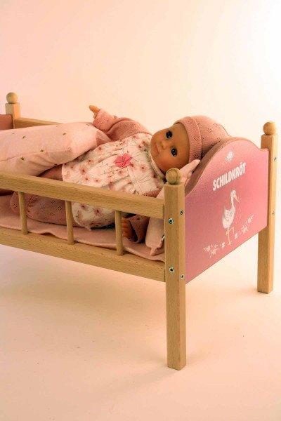 Schildkröt Manufaktur Puppe Schlummerle 32 cm mit Malhaar und braunen Schlafaugen, Kleidung rose/weiss Osterangebot