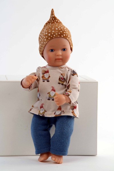 Schildkröt Manufaktur Puppe Mein 1. Baby 28 cm mit Malhaar und blauen Malaugen, Wichtelkleidung blau/braun Exklusive Angebote
