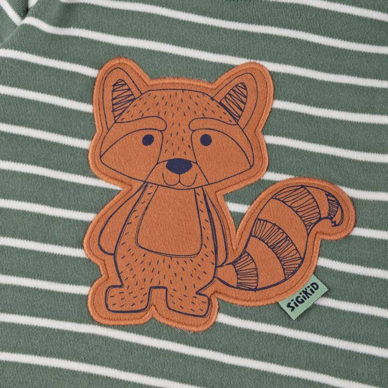 Sigikid Baby Langarm Ringelshirt mit Waschbären Motiv, grün-weiß Neuheiten