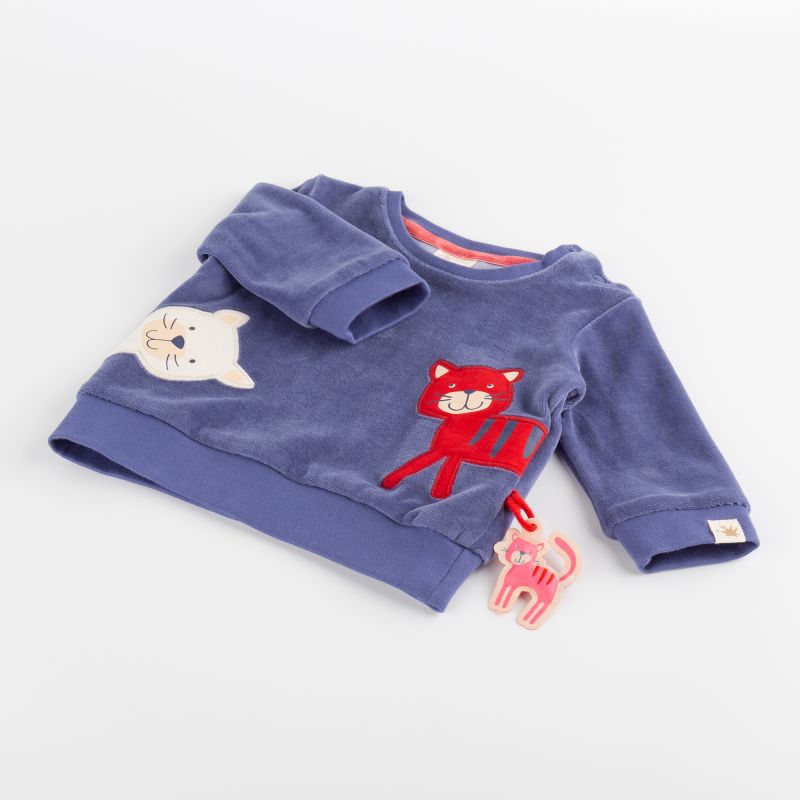 Sigikid Baby Nicki Langarmshirt Katze, blau VIP-Rabatte