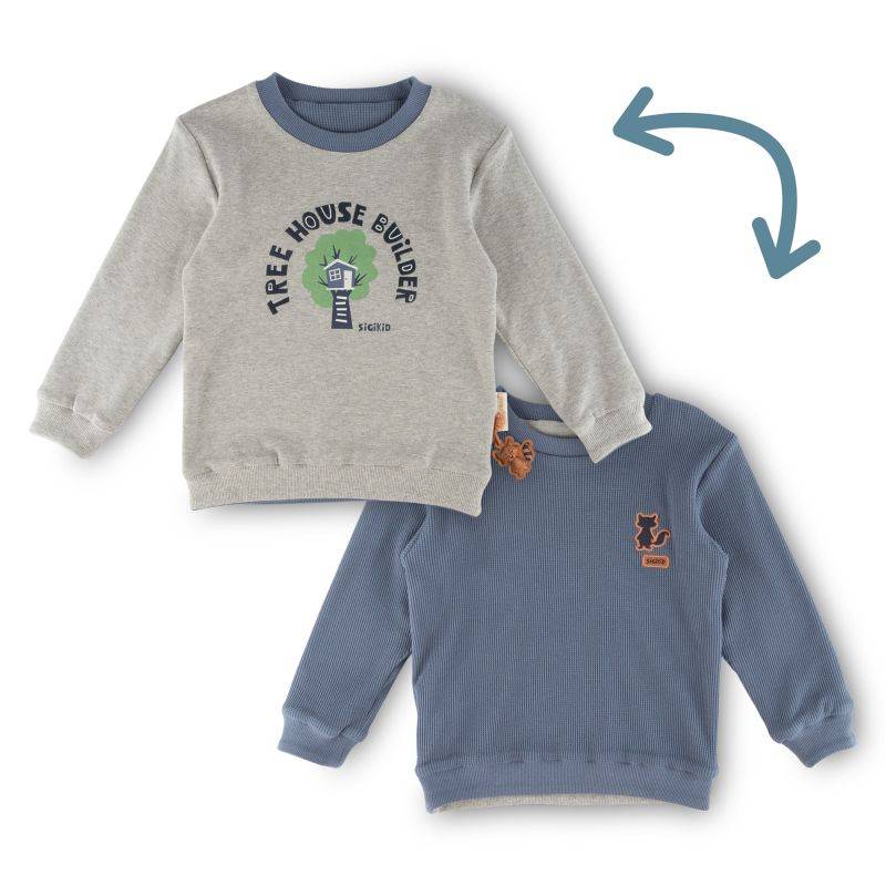 Sigikid Kinder Langarm Wendeshirt Forest Adventure, blau oder grau Nur noch ein Tag übrig