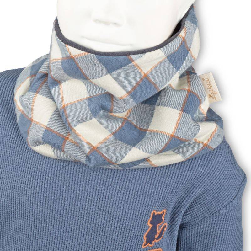 Sigikid Kinder Fleece Loopschal, grau oder blau-weiß kariert Fabrikladen