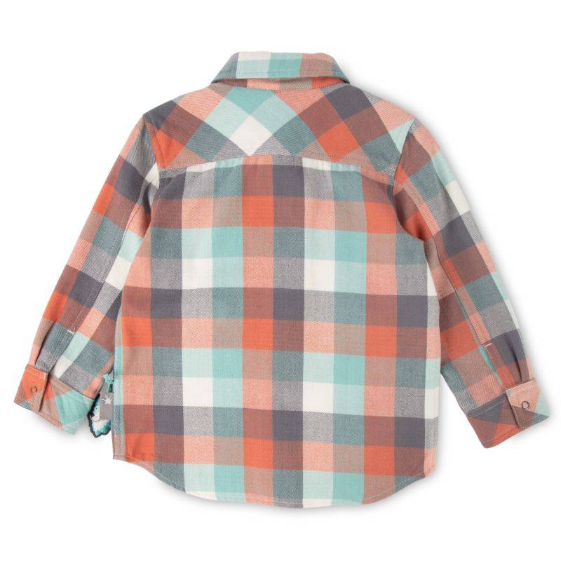 Sigikid Kinder Karo Flanellhemd orange, grau und türkis zollfrei