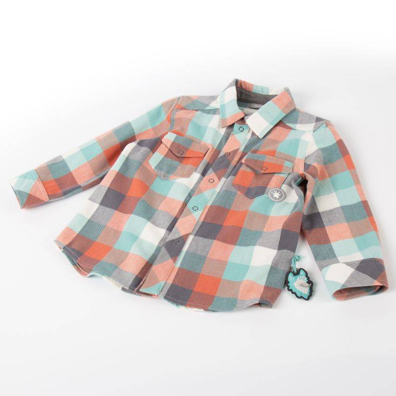 Sigikid Kinder Karo Flanellhemd orange, grau und türkis zollfrei