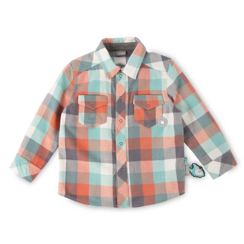 Sigikid Kinder Karo Flanellhemd orange, grau und türkis zollfrei