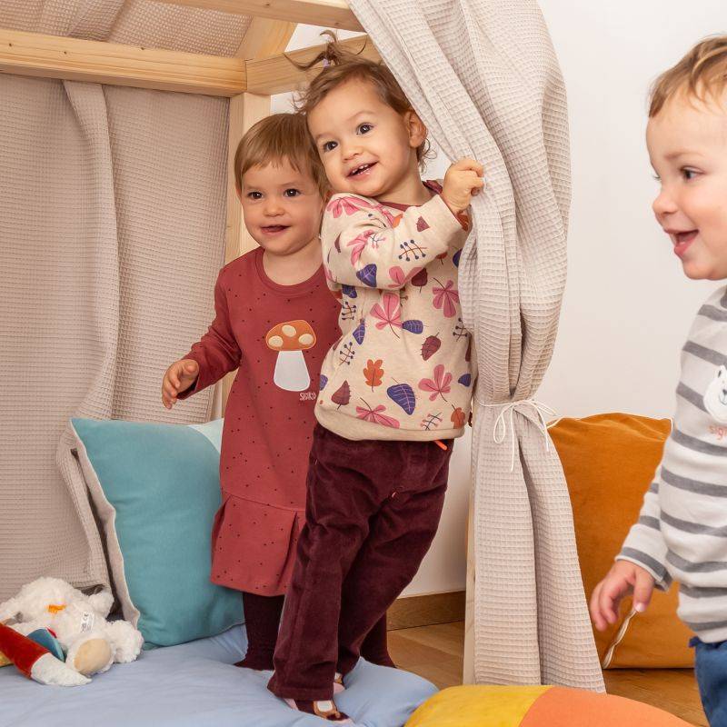 Sigikid Baby Kleid rotbraun mit Pünktchen und Herbst Motiv Online Shopping