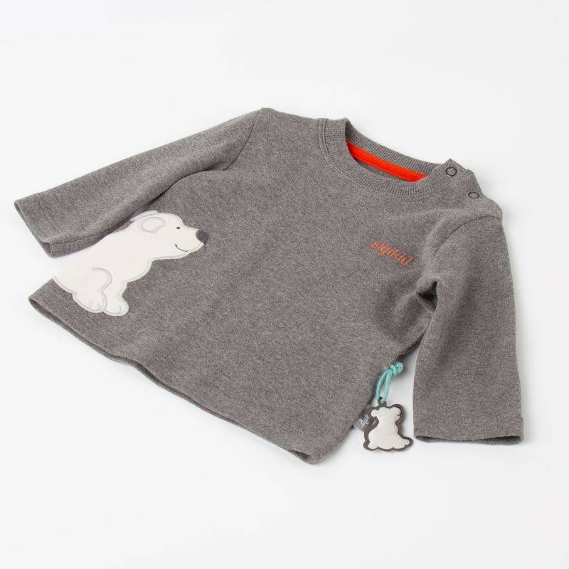 Sigikid Baby Langarmshirt mit Eisbär Motiv, graumeliert Räumungsverkauf